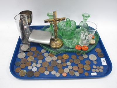 Lot 1197 - 1930s Green Glass Trinket Set, coinage...