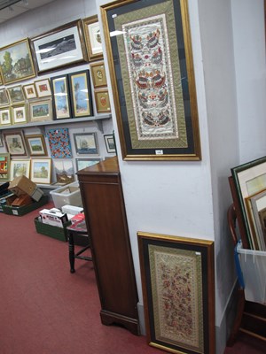 Lot 1456 - Two Chinese Silk Framed Wall Hangings, one...