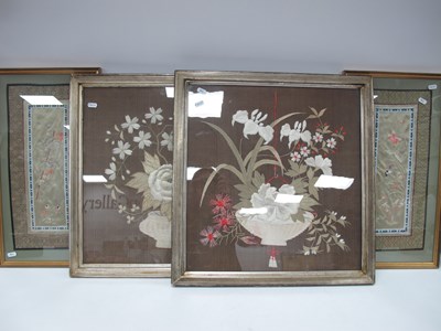 Lot 1301 - A Pair of Chinese Embroided Silk Panels,...
