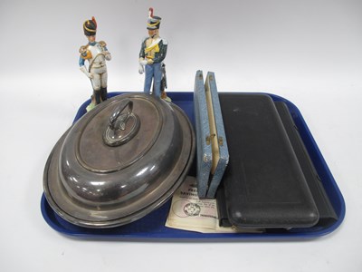 Lot 1254 - Oval Plated Tureen, ceramic soldiers, Delicia...