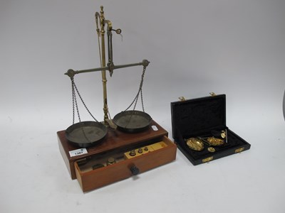 Lot 1387 - Brass Double Pan Balance Scales, on mahogany...